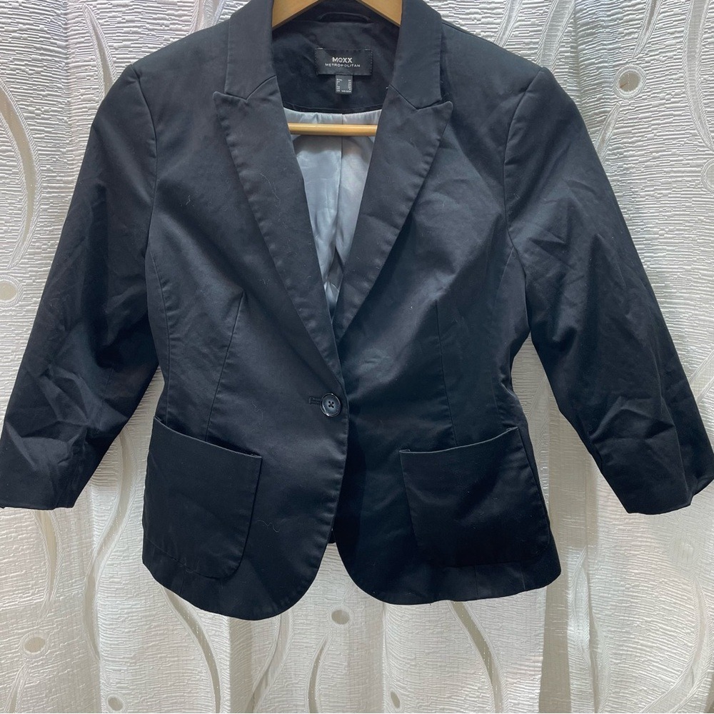 Mexx‎ Metropolitan Blazer Womens Size 6 Black Excellent 3/4 Sleeve Single Button
